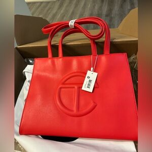 Telfar Medium Shopping Tote Bag Handbag Vegan Leather Crossbody Red w/ Dustbag